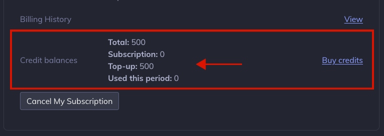 Top-up credit balance.